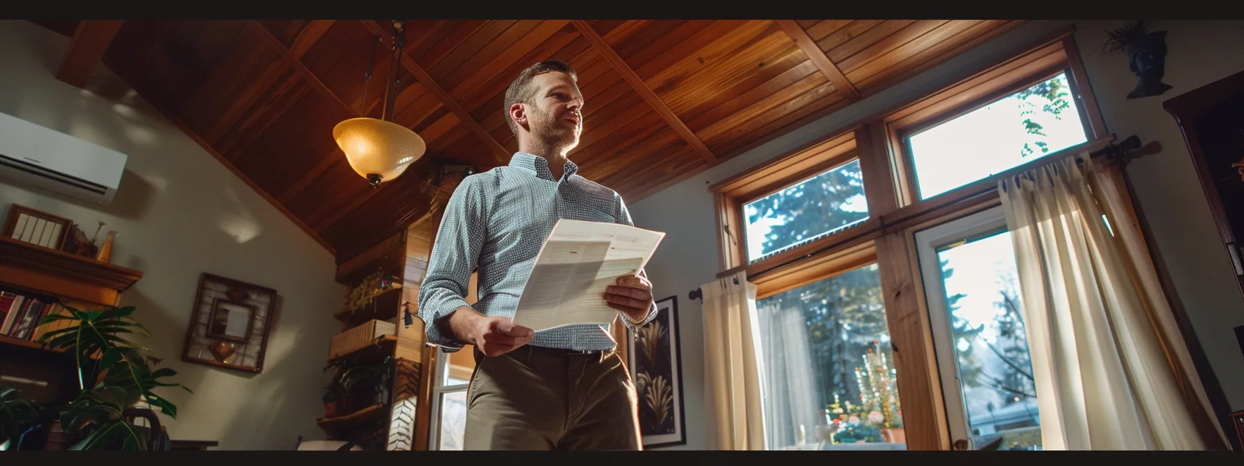 a confident real estate agent stands inside a cozy, well-lit oregon home, discussing foundation repair options with interested buyers, showcasing documents and a proactive approach to addressing concerns about structural issues.