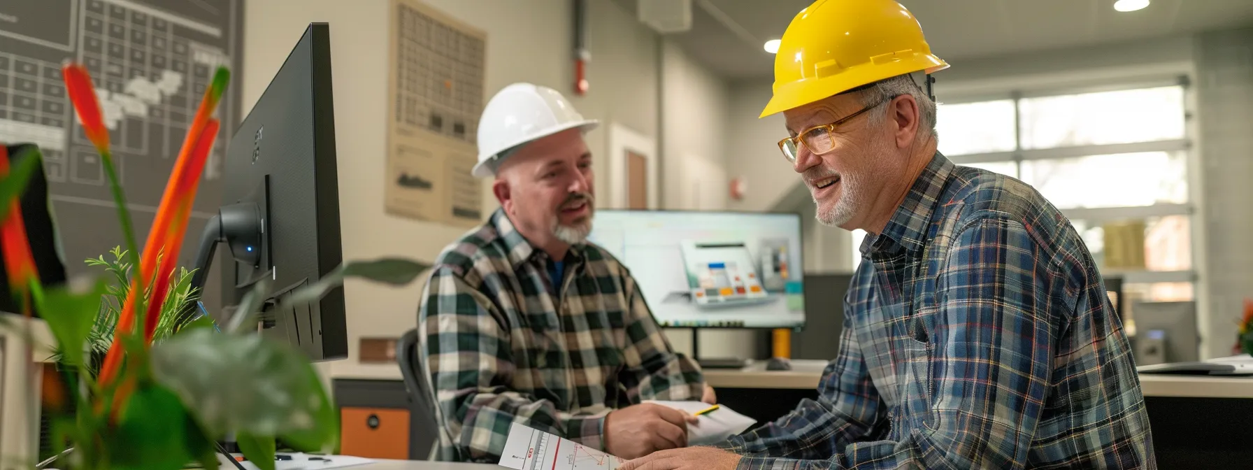 a focused interior image of a concerned homeowner discussing foundation inspection reports with a structural engineer in a well-lit, modern office setting, emphasizing the urgency and professionalism needed in addressing serious building issues.